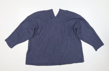 Next Women Blue XL Rib Knit V-Neck 3/4 Sleeve Pullover Jumper