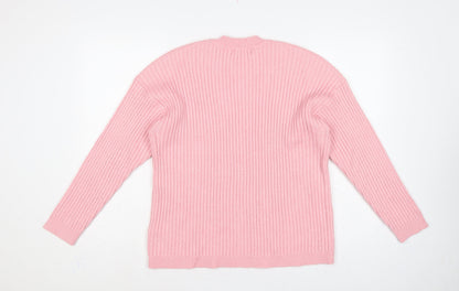 Marks & Spencer Women Pink L Rib Knit Round Neck Jumper