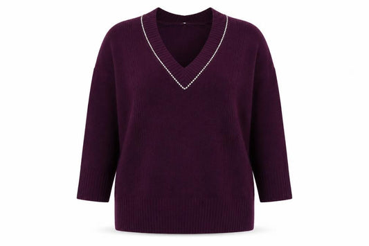 Next Women’s Purple XL V-Neck Rhinestone Trim Knit Pullover Jumper
