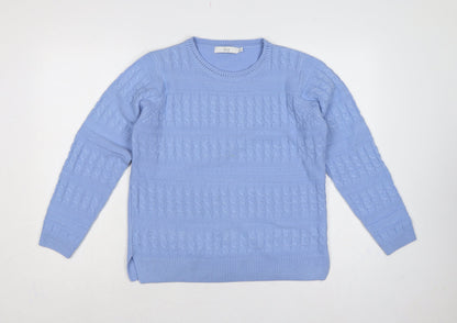 Isle Women Blue S 10-12 Cable Knit Crew Neck Acrylic Pullover
