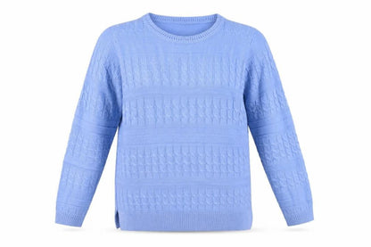 Isle Women Blue S 10-12 Cable Knit Crew Neck Acrylic Pullover