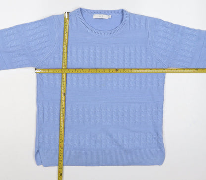 Isle Women Blue S 10-12 Cable Knit Crew Neck Acrylic Pullover