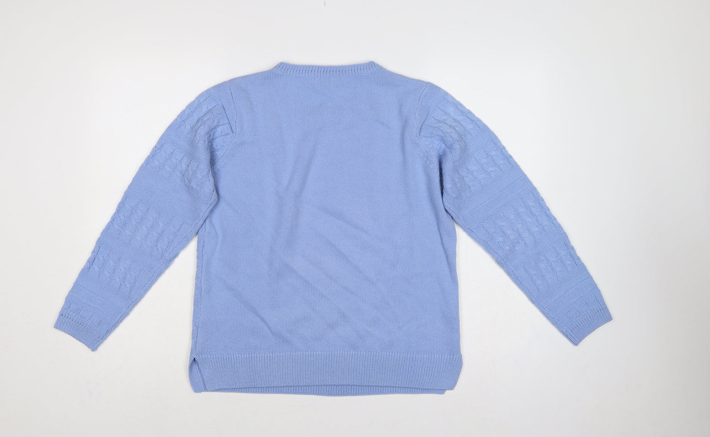 Isle Women Blue S 10-12 Cable Knit Crew Neck Acrylic Pullover