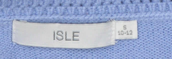 Isle Women Blue S 10-12 Cable Knit Crew Neck Acrylic Pullover