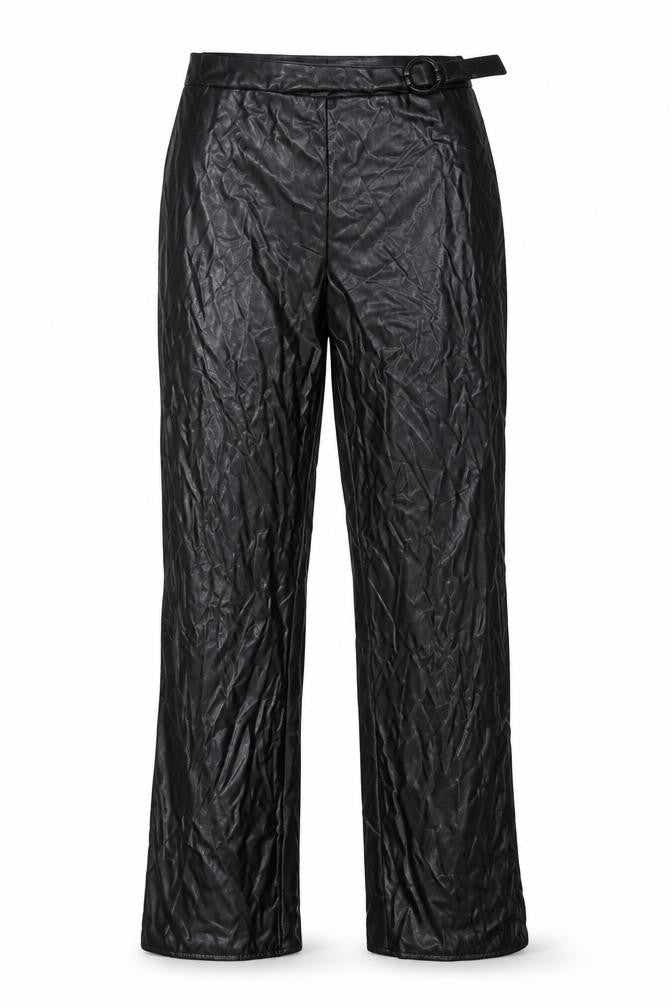 Front view of ASOS Design Women Black UK 12 Faux Leather Wide-Leg Belted Trousers