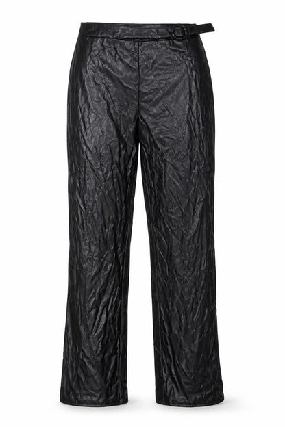 Front view of ASOS Design Women Black UK 12 Faux Leather Wide-Leg Belted Trousers