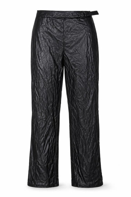 ASOS Design Women Black UK 12 Faux Leather Wide-Leg Belted Trousers