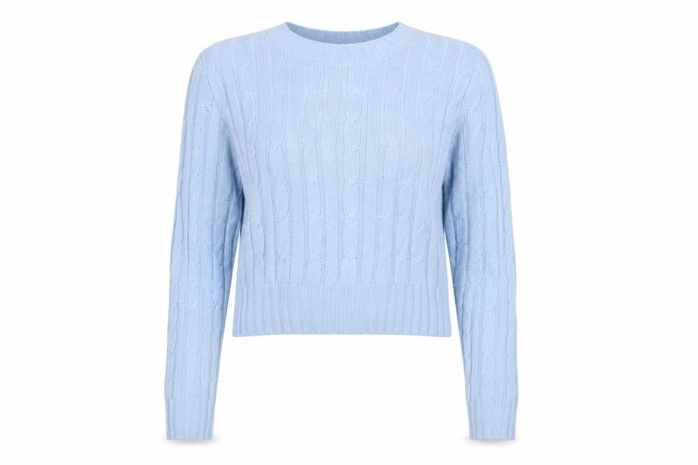 H&M Divided Women Blue XS Cable Knit Crew Neck Cotton Jumper