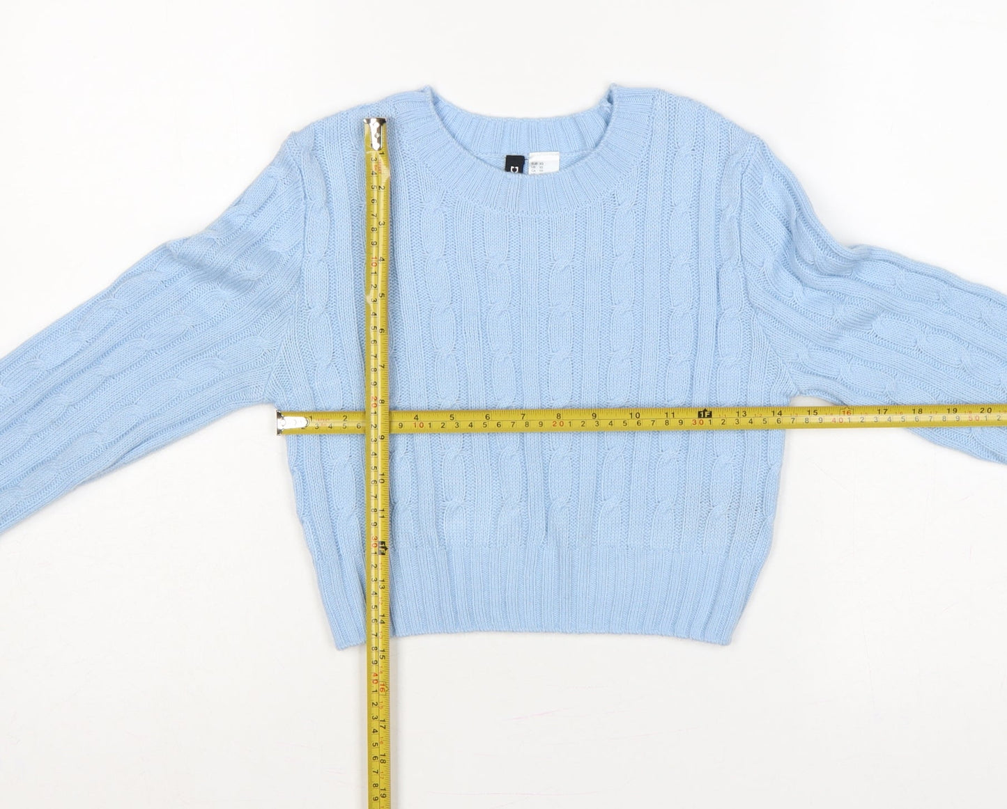 H&M Divided Women Blue XS Cable Knit Crew Neck Cotton Jumper