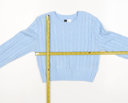 H&M Divided Women Blue XS Cable Knit Crew Neck Cotton Jumper