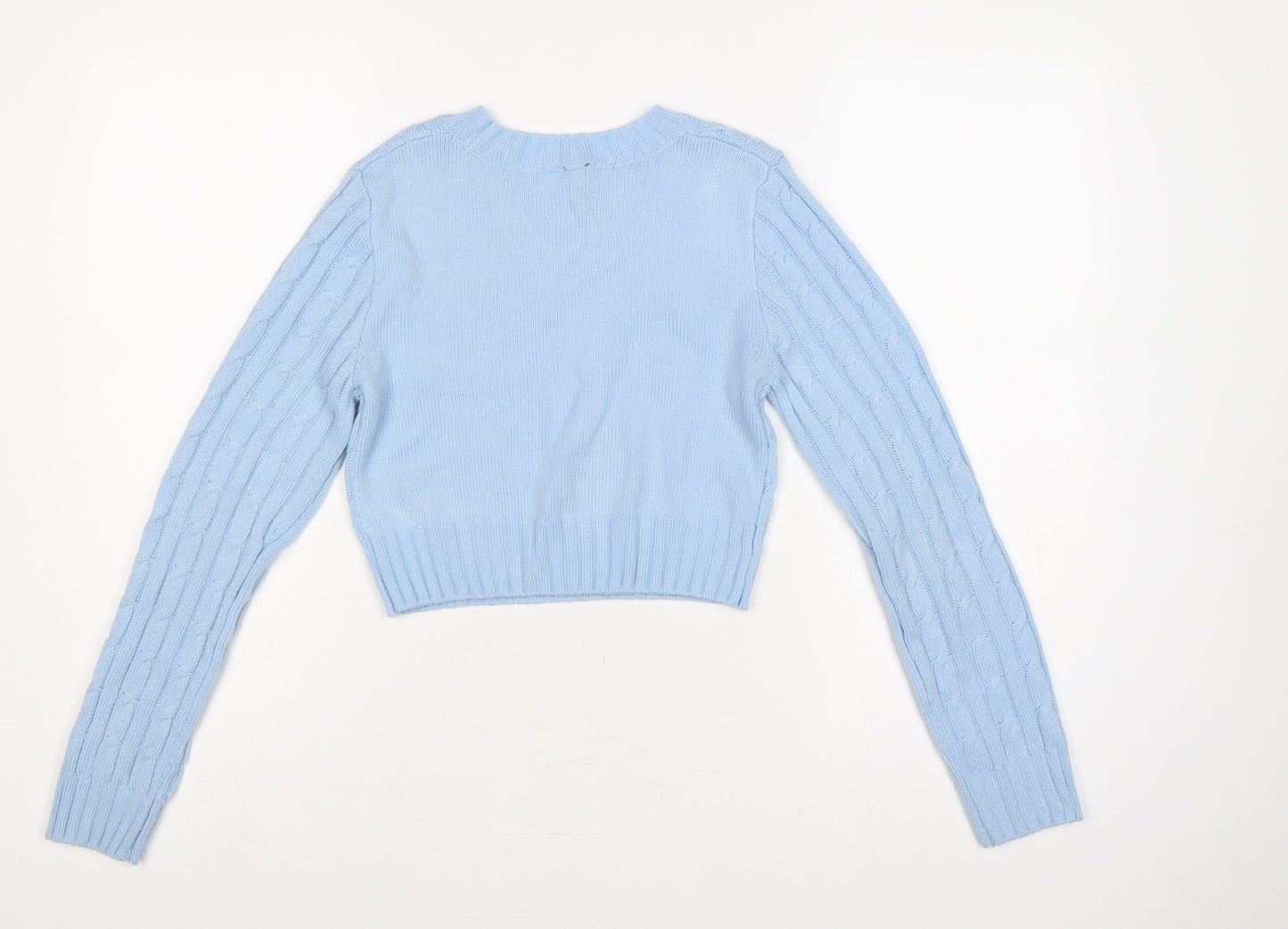 H&M Divided Women Blue XS Cable Knit Crew Neck Cotton Jumper