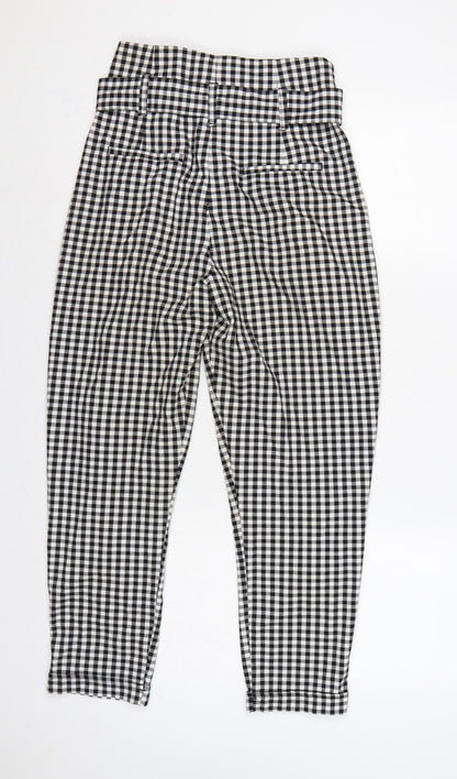 Bershka Women Black White Check Paperbag Tapered Trousers UK 8
