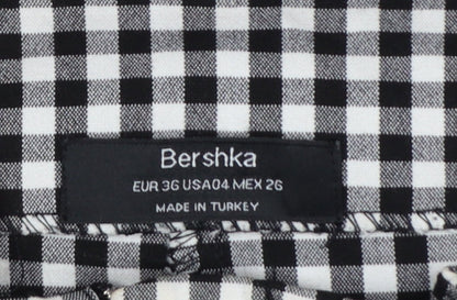 Bershka Women Black White Check Paperbag Tapered Trousers UK 8