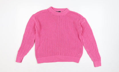Marks & Spencer Women Pink M Open Knit Cotton Crew Neck Jumper