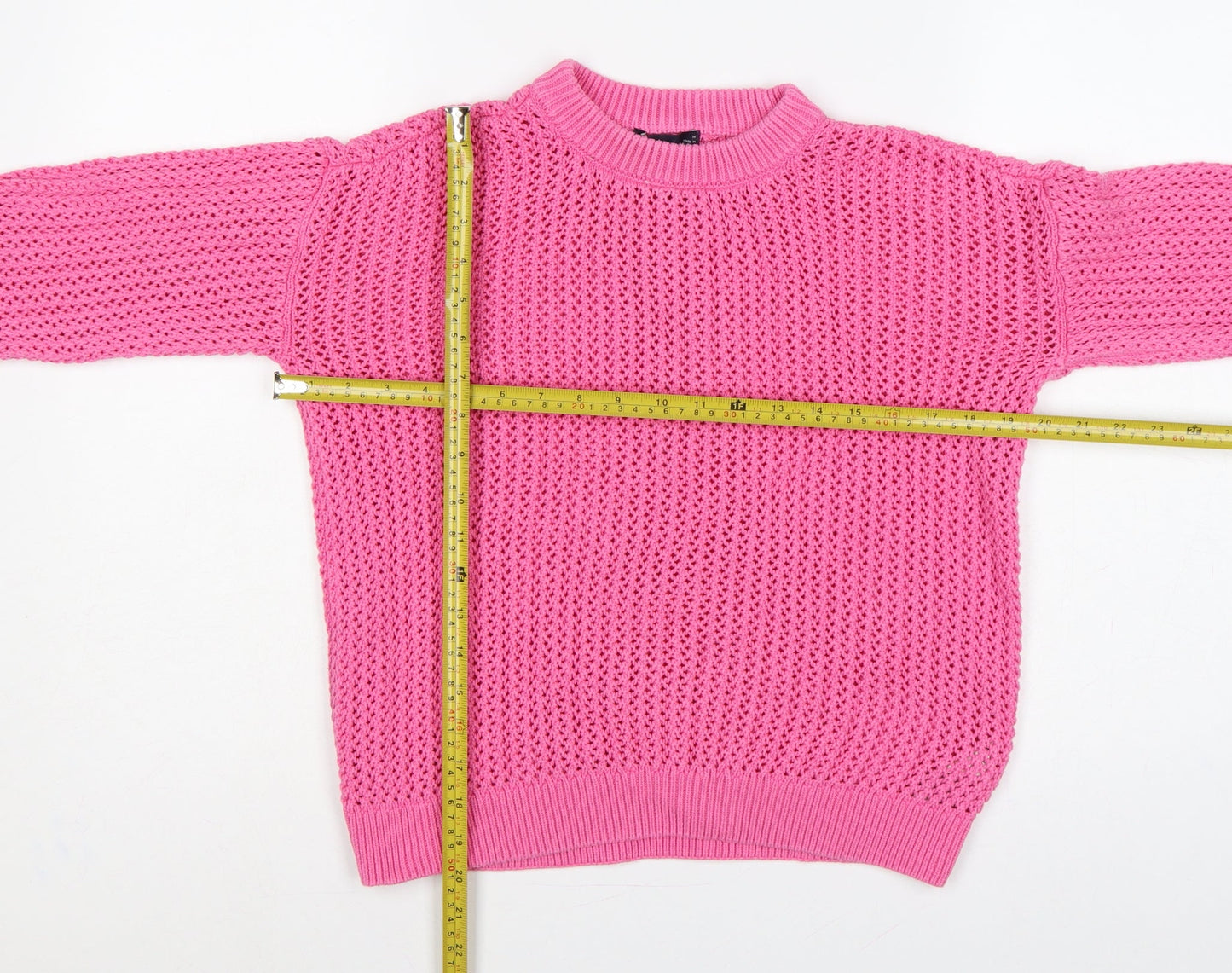 Marks & Spencer Women Pink M Open Knit Cotton Crew Neck Jumper