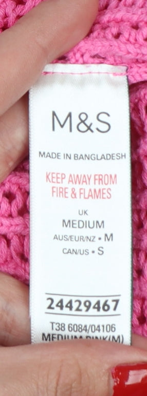 Marks & Spencer Women Pink M Open Knit Cotton Crew Neck Jumper