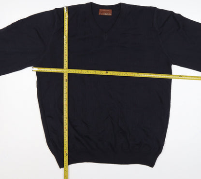 M&S Men’s Black L Merino Wool V-Neck Pullover Jumper Classic Knit