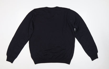 M&S Men’s Black L Merino Wool V-Neck Pullover Jumper Classic Knit