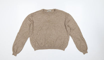 Pull&Bear Women’s Beige L Crew Neck Balloon Sleeve Knit Jumper