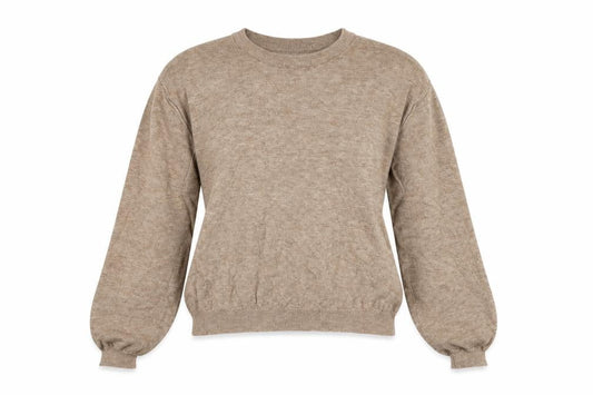 Pull&Bear Women’s Beige L Crew Neck Balloon Sleeve Knit Jumper