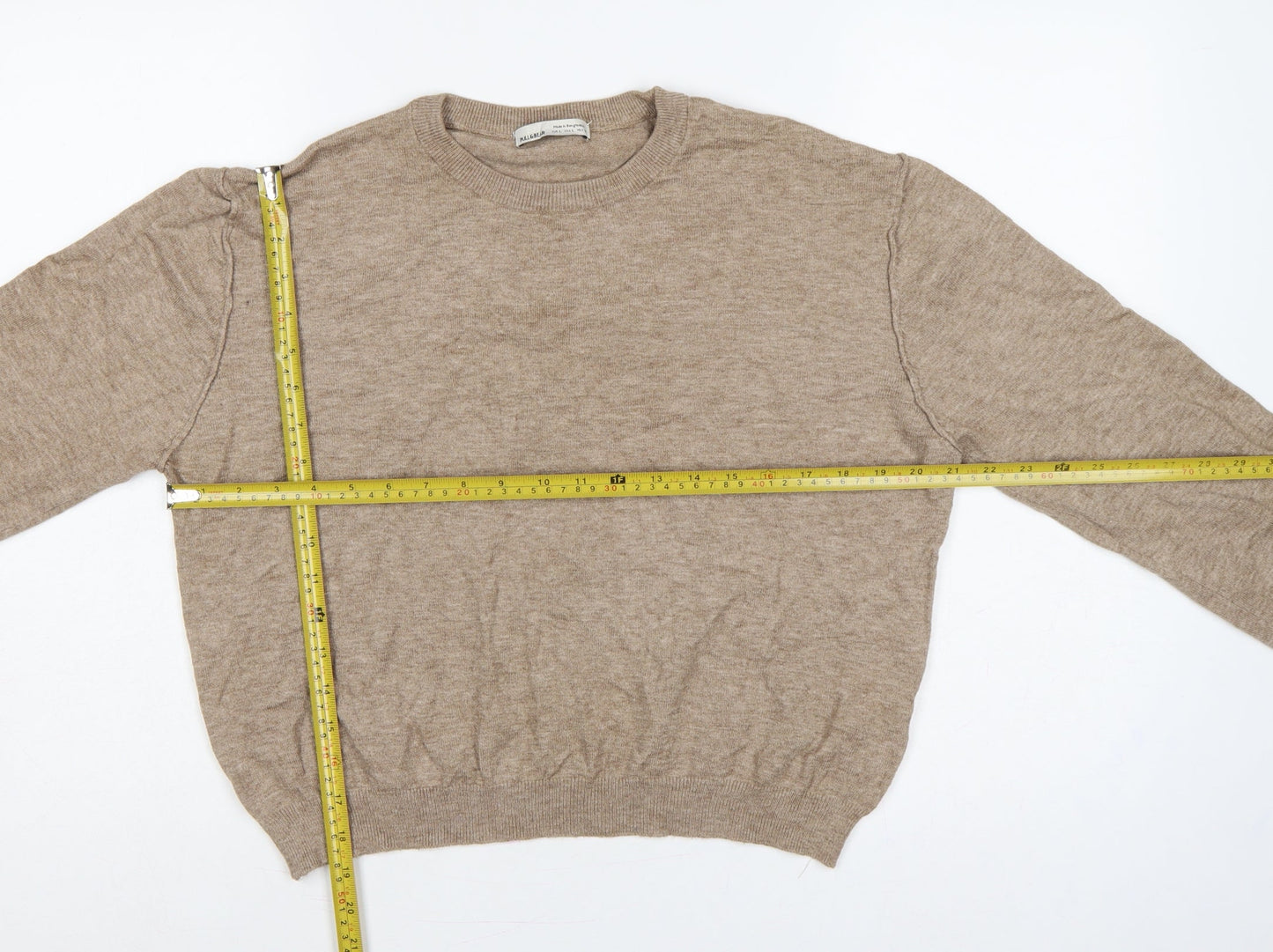Pull&Bear Women’s Beige L Crew Neck Balloon Sleeve Knit Jumper