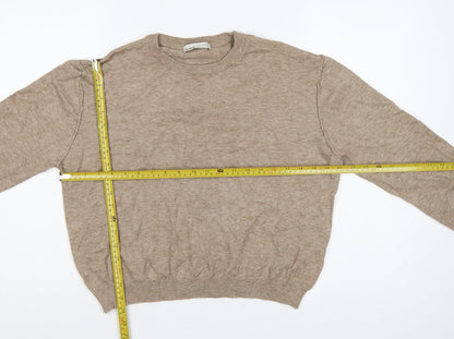 Pull&Bear Women’s Beige L Crew Neck Balloon Sleeve Knit Jumper