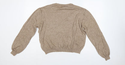 Pull&Bear Women’s Beige L Crew Neck Balloon Sleeve Knit Jumper