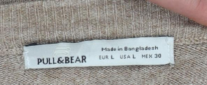 Pull&Bear Women’s Beige L Crew Neck Balloon Sleeve Knit Jumper