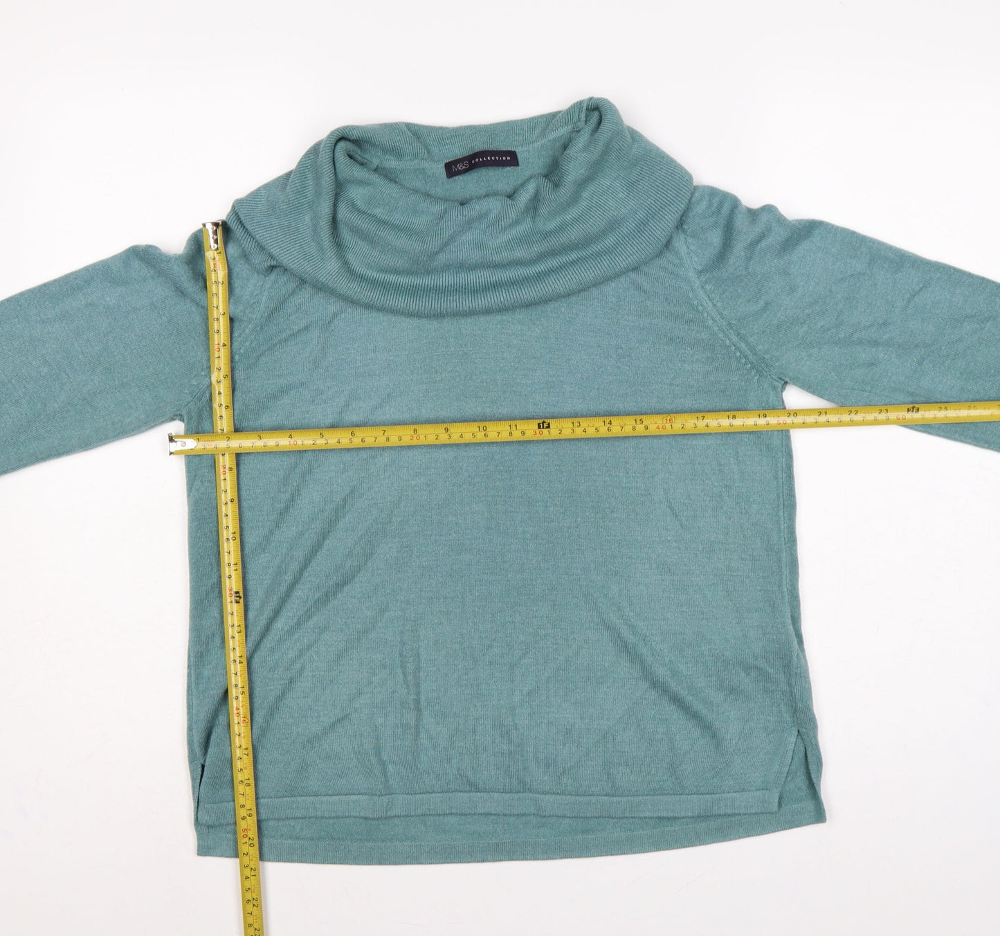 Marks & Spencer Women Green UK 14 Cowl Neck Raglan Knit Jumper