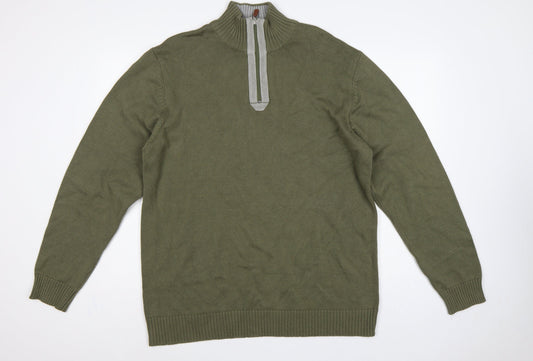 Back view of W&B Men’s Green XL Quarter Zip High Neck Knit Jumper
