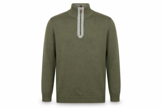 Front view of W&B Men’s Green XL Quarter Zip High Neck Knit Jumper