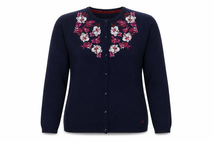 Country Rose Women’s Blue XL Floral Embroidered Crew Neck Cardigan