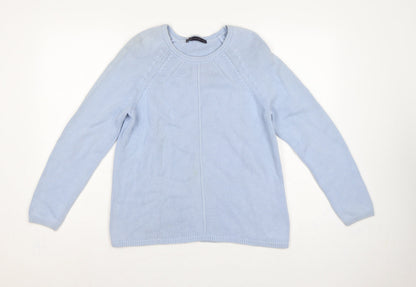 Marks and Spencer Women Blue UK 12 Cotton Crew Neck Raglan Jumper