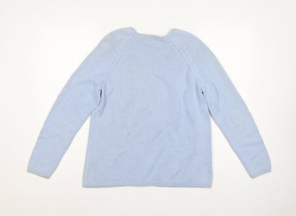 Marks and Spencer Women Blue UK 12 Cotton Crew Neck Raglan Jumper
