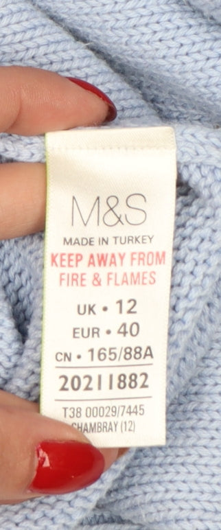 Marks and Spencer Women Blue UK 12 Cotton Crew Neck Raglan Jumper