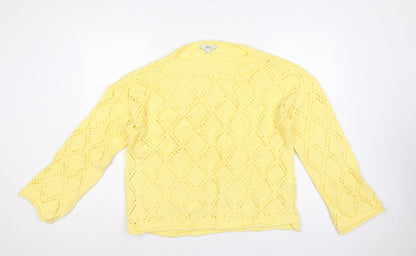 Marks & Spencer Women Yellow L Argyle Open Knit Round Neck Jumper