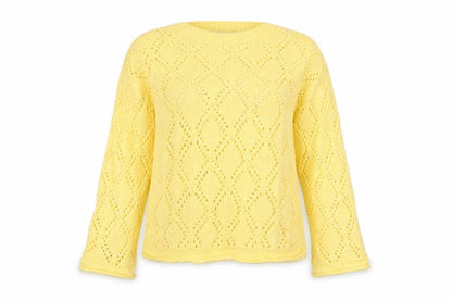 Marks & Spencer Women Yellow L Argyle Open Knit Round Neck Jumper