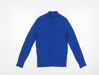 Marks and Spencer Women's Blue UK 8 Ribbed Roll Neck Jumper