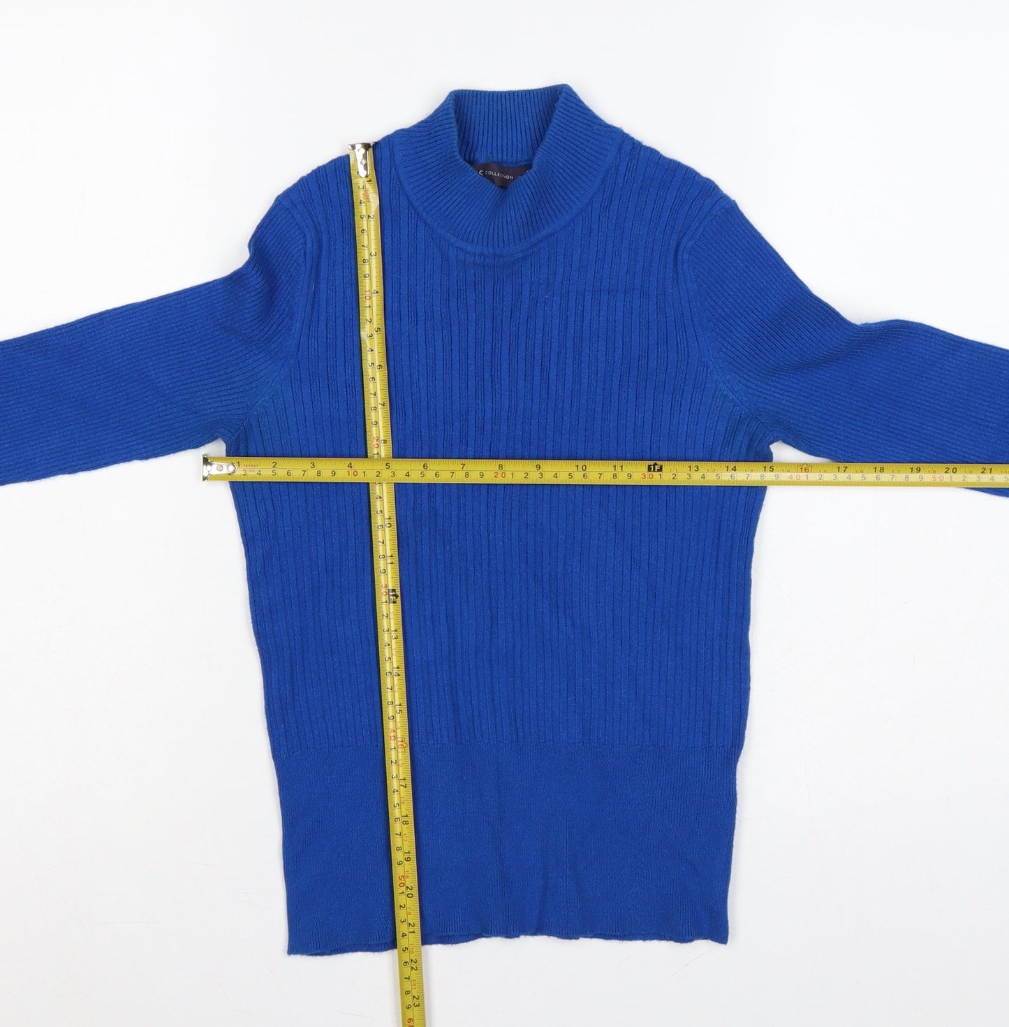 Marks and Spencer Women's Blue UK 8 Ribbed Roll Neck Jumper