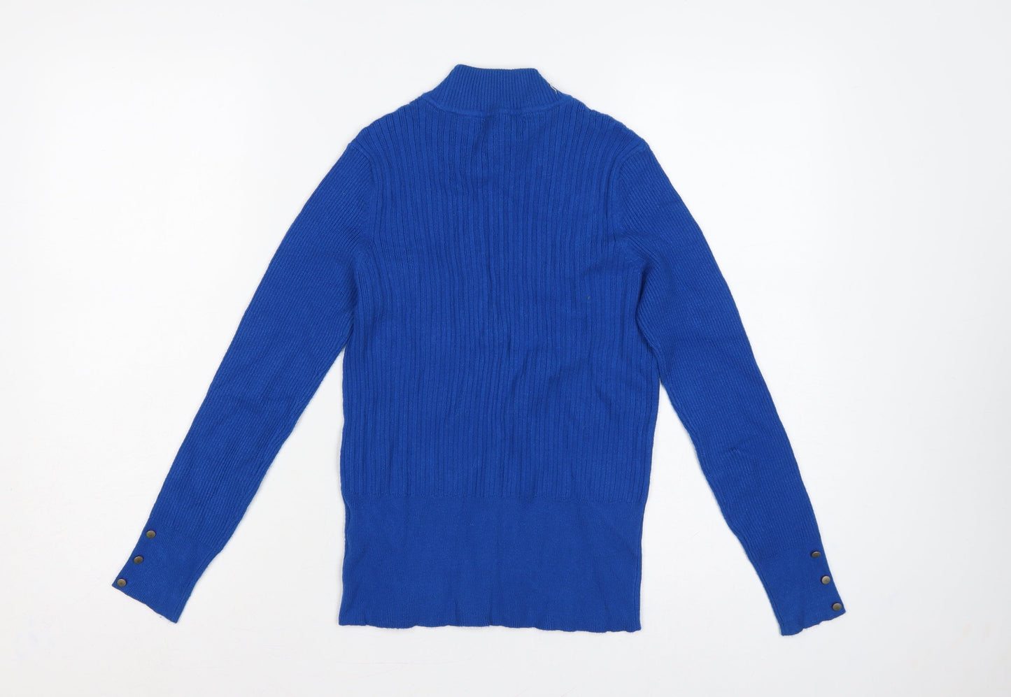 Marks and Spencer Women's Blue UK 8 Ribbed Roll Neck Jumper