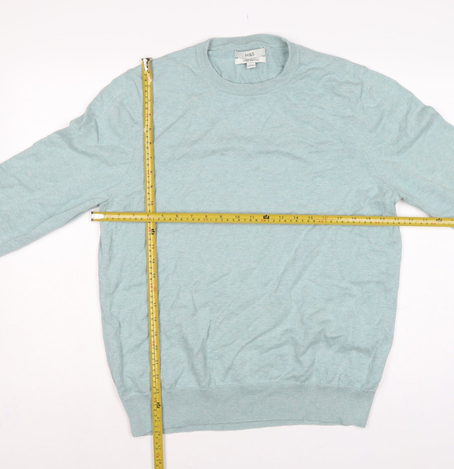 Marks and Spencer Men Green L Pure Cotton Crew Neck Pullover Jumper