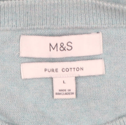 Marks and Spencer Men Green L Pure Cotton Crew Neck Pullover Jumper