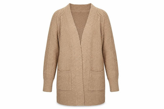FatFace Women’s Beige UK 8 Cable Knit Open Cardigan Pockets
