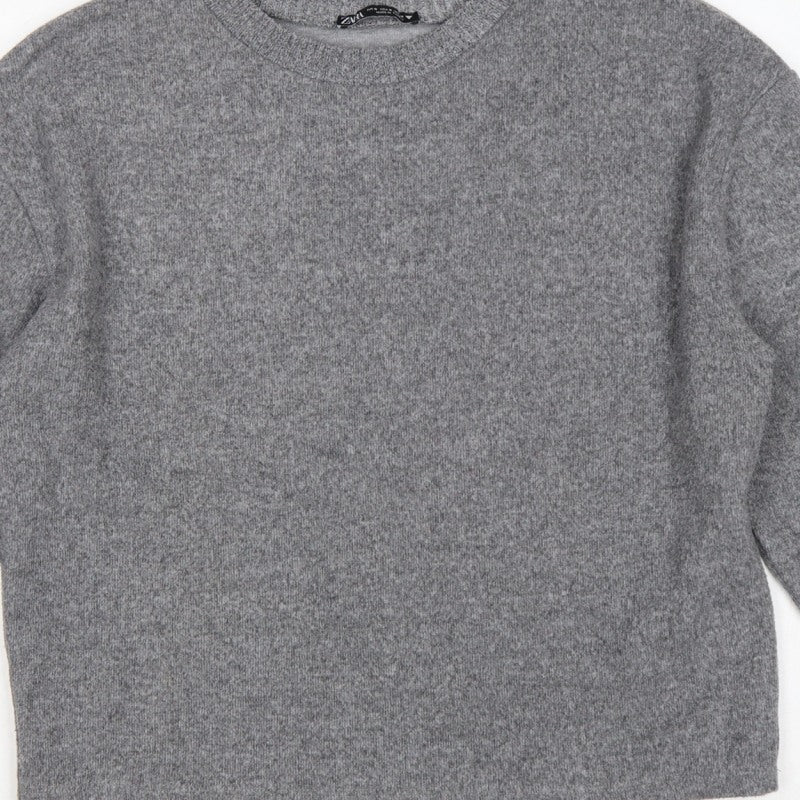 Zara Women’s Grey Size S Crew Neck Knit Relaxed Pullover Jumper