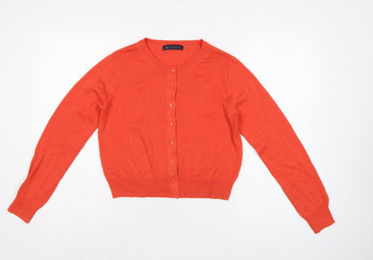 Marks and Spencer Women Orange Size 12 Cotton Button Cardigan