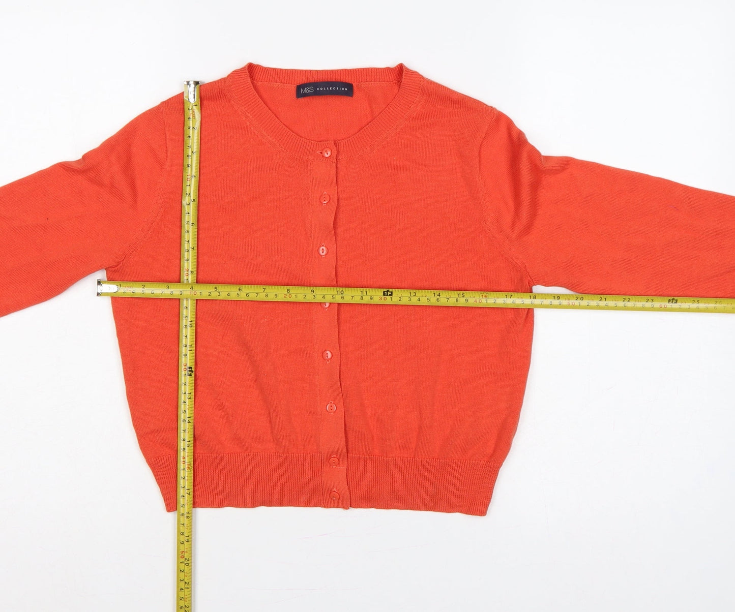 Marks and Spencer Women Orange Size 12 Cotton Button Cardigan