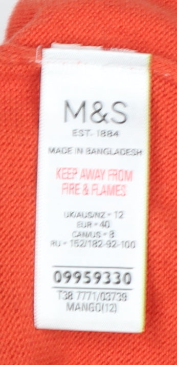 Marks and Spencer Women Orange Size 12 Cotton Button Cardigan