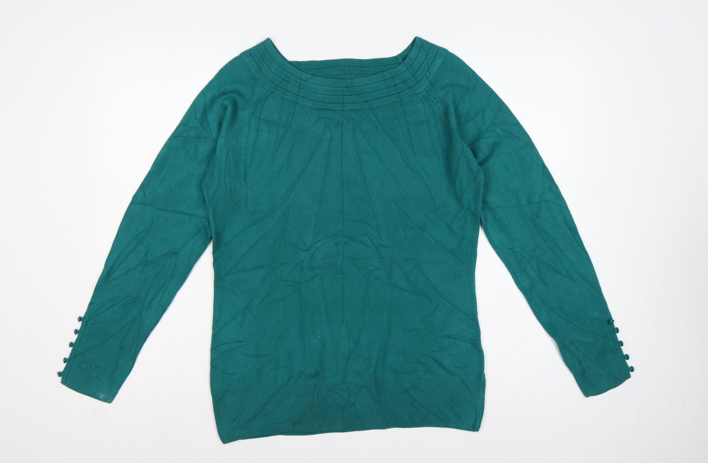 Marks & Spencer Women Green UK 16 Boat Neck Button Cuff Pullover Jumper