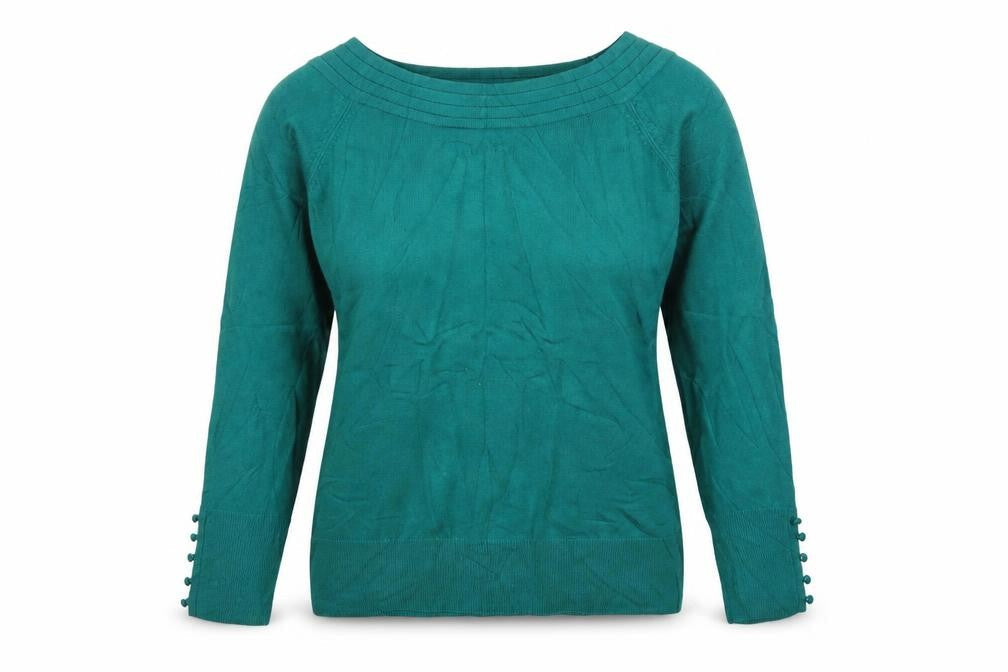 Marks & Spencer Women Green UK 16 Boat Neck Button Cuff Pullover Jumper