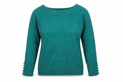Marks & Spencer Women Green UK 16 Boat Neck Button Cuff Pullover Jumper